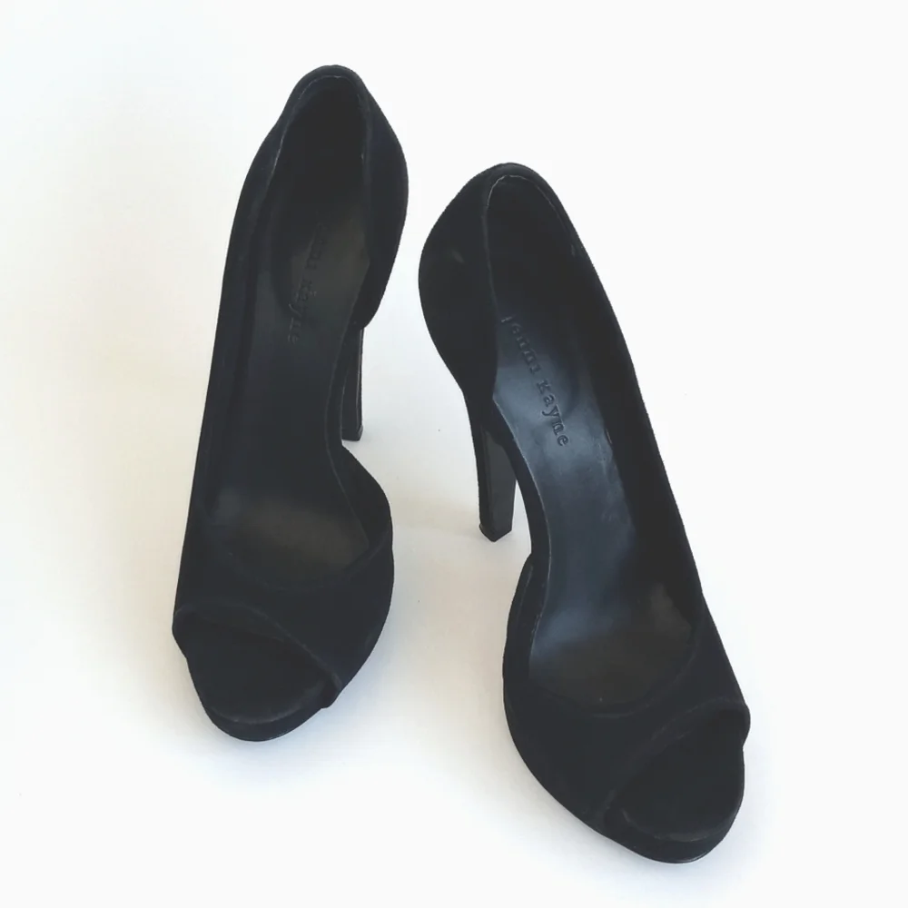 Jenni Kayne Elegant Black Suede Leather Peep-Toe 5